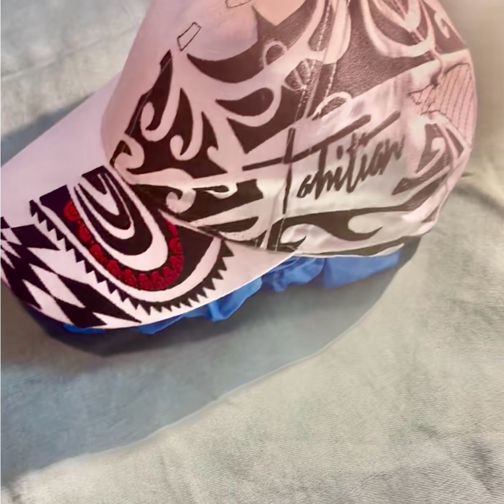 Graphic Print Cap with Blue Accents